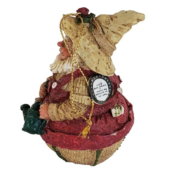 VTG Garden Gnome Santa Ornament 3.5" Watering Can & Shovel Hand-Painted Resin - Picture 4 of 6